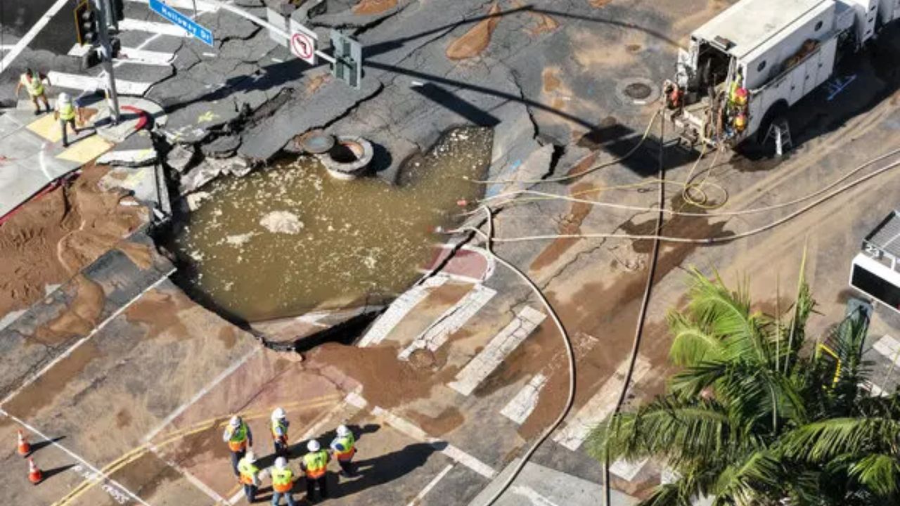 West Hollywood Water Main Break Floods Streets, Opens Sinkhole Near Sunset Strip