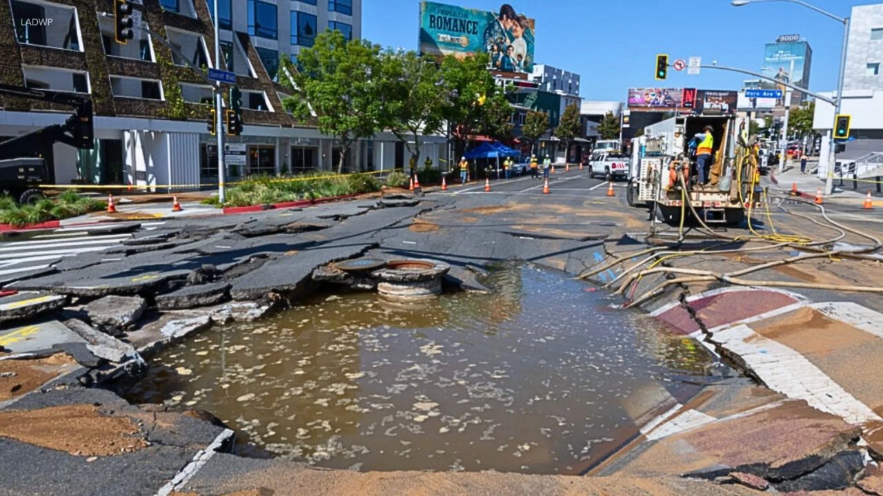 West Hollywood Water Main Break Leaves Roads Flooded, Repairs Continue With No Timeline